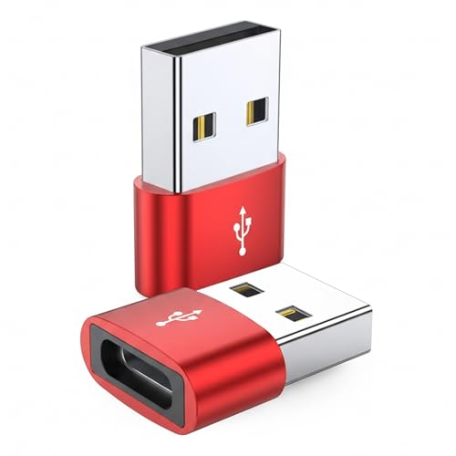 [Pack of 2] USB to USB C Adapter for i-Phone 16 15, PD 20W USB-C Type C Fast Car Charger Adapter Plug for i-Phone 14, 13, 12, 11, Sam-sung S24, S23, S22 S21 S20 and More (Red)