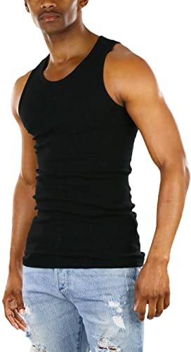 Tobeinstyle Men's Single A-Shirt Tank Top Muscle Shirt - X-Large - Black #TOP27