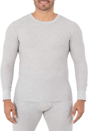 Fruit of the Loom Men's Recycled Waffle Thermal Underwear Crew Top Light Grey Heather Medium