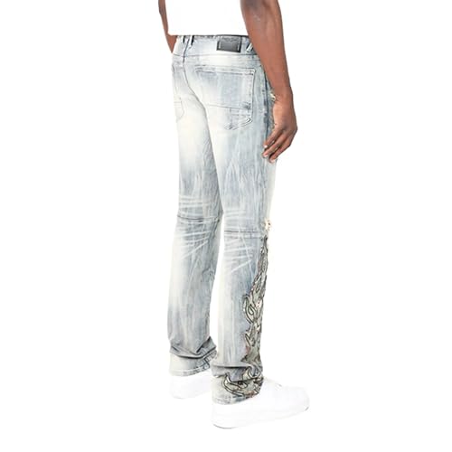 Smoke Rise Men Tapestry Flame Fashion Jeans (Chester Blue)2
