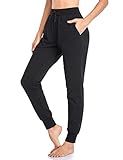 FIRST WAY Women's 100% Cotton Jogger Lightweight French Terry Sweatpants with Pocket Tapered Active...