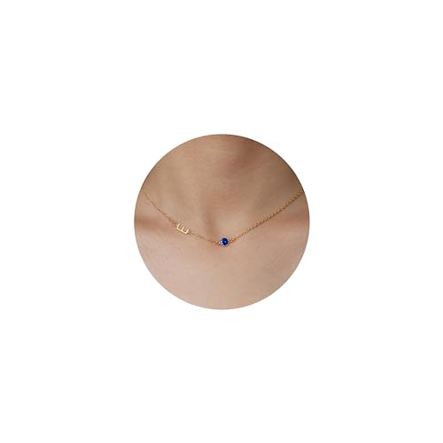 Birthstone Necklace for Women Birthday Gifts for Teen Girls 14K Gold Initial Necklace Letter A-Z Necklace Stocking Stuffers for Teens Girlfriend Mom Birthday Gifts Christmas Anniversary Jewelrty