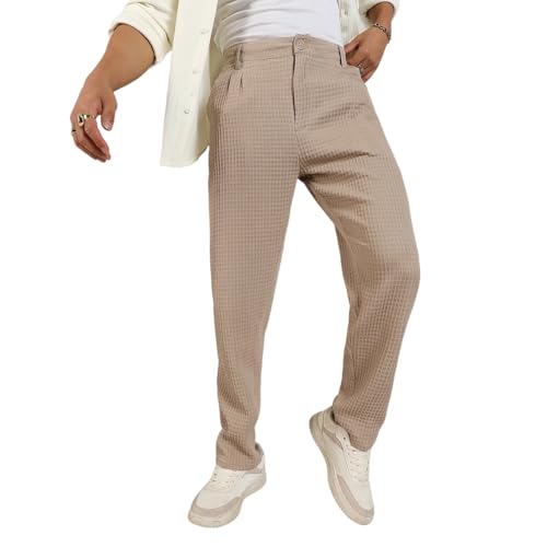 Campus Sutra Men's Tailored Casual Pants (CCBSSCS24_CSMSSTR6710_Beige_30)