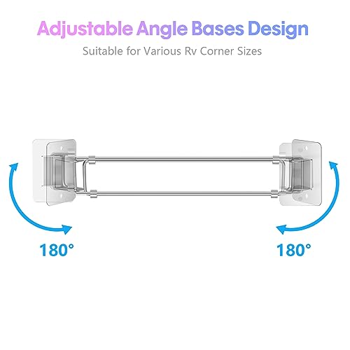 Image of RV Shower Corner Storage Bar-Adjustable Stainless Steel Tension Rods with 6 PCS Hooks,RV Camper Travel Trailer Boat Bathroom Organization Must Have Accessories for Securing Toiletries