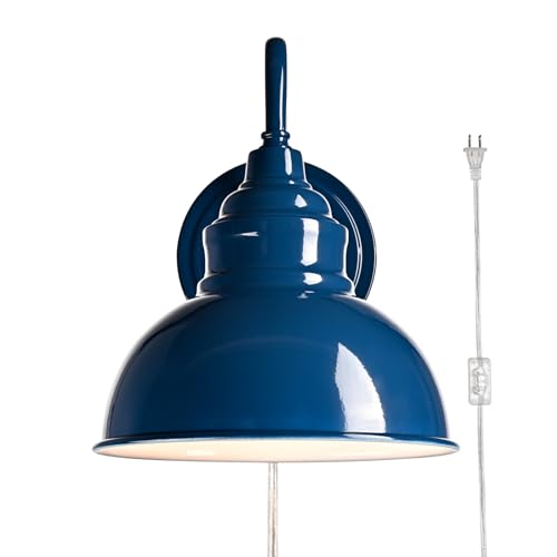 Image of Mini Gooseneck Wall Sconce, 2-Way Mount with Switch, Blue | Flexible Gooseneck, Plug-in & Hardwired Dual Installation, On /Off Switch Included, Fits Bedroom, Porch, Patio, Hallway