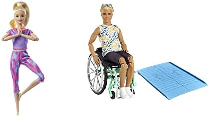 Barbie Ken Fashionista Doll #167 with Wheelchair & Ramp Wearing Tie-Dye Shirt, GWX93 & GXF04 - Made to Move Doll with long blonde hair