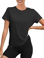 Rapbin Yoga Top Damen Kurzarm UV Shirt Damen Rundhals Sport Top Passend für Fitness Laufshirt(Schwarz,M)