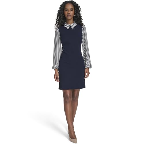 Image of Tommy Hilfiger Women's Long Sleeve Collared Peter Pan Shift Mini Dress