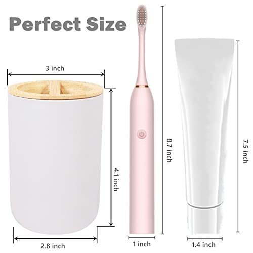 Bamboo Toothbrush Holders For Bathrooms - Eco-Friendly Bamboo Tooth Brush Holder White Black Bathroom Countertop Organizer For Sink Kitchen Vanity Shower Restroom Accessories (White) #TOP1