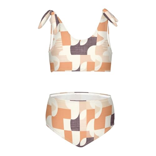 Houndstooth Brown Classical Girls' Two Piece Kids Bikini Set Quick-Dry Swimsuits Swimwear Cute Shoulder Strap