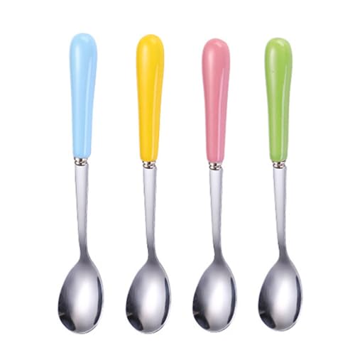 HEMOTON Stainless Steel Ice Spoon with Ceramic Handle 7.5 Inch Stirring Spoons Set of 4 for Coffee Tea Cocktail Use at Home and Restaurant