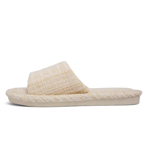 AiJiaTu House Slipper Indoor Cotton Flax Slippers, Women's and Men's Casual Soft Non-slip Open Toed Mute Slippers Beige EU 40/412