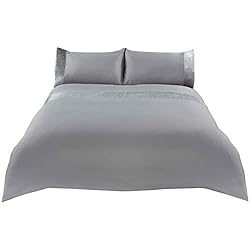 Home Concept Ropa De Cama Sienna Funda de edredón con Purpurina y Funda de Almohada, Juego de Ropa de Cama de Terciopelo Brillante, Color Gris Plateado, tamaño King