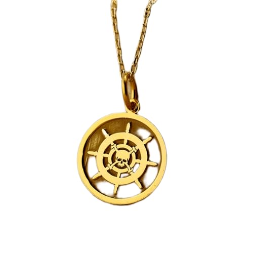 Collar de plata 925 bañada en oro de 24 mm LKBEADS con timón y calavera