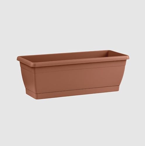 Veca Roxanne Fioriera con vassoio incluso, Marrone Terracotta, 80 x 20 x 20 cm