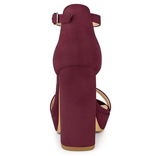 Allegra K Women's Platform Ankle Strap Chunky High Heel Burgundy Sandals - 7.5 M US3