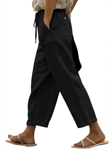 Image of Acelitt Women Casual Lightweight Drawstring Elastic Waist Pants with Pockets, S-XXL