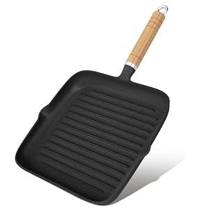 Griddle Pan 22cm/8.7″ Cast Iron Grill Pan, Stripes Frying Steak Pan with Pour Spouts Suitable for All Hobs & Induction for Breakfast Home Kitchen Party Gathering
