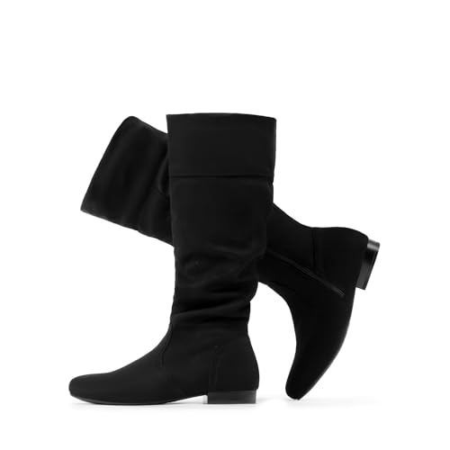 DREAM PAIRS Women's Wide Calf Knee High Pull On Fall Weather Winter Boots,Size 9,Wide/Calf/Black,BLVD-W