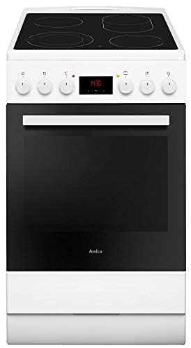 Amica SHC 903 001 W Weiß 50cm Standherd Teleskopauszüge (1fach x 75%) Timer Heißluft Glaskeramik Kochfeld mit Zweikreis Zone + Bräter Zone