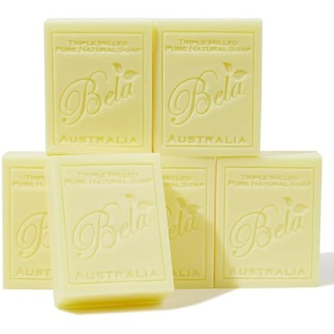BELA - Triple Milled Pure Natural Soap Bars - Honeysuckle, 3.3 oz (Pack of 6) - Organic Shea Butter - Rich Creamy Lather - Triple French Milled - Long Lasting - Made in Australia Cover