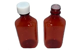 Oval Pharmacy 5-Pack 4-Ounce Child-Resistant Amber Liquid Medicine Bottles with Syringe Adapters