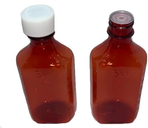 Oval Pharmacy Plastic Bottles - 4 oz- Child-Resistant Caps - Amber Liquid Medicine Bottle - Pack of 5