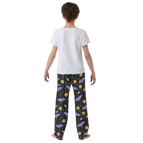 Bat Pumpkin Boo Boys Long Pants Soft Trousers Elastic Waist Kids Lounge Bottoms with Pockets S-XL3