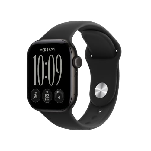 Apple Watch Series 12 GPS 42 mm Smartwatch | Cassa in alluminio nero con cinturino Sport nero - S/M