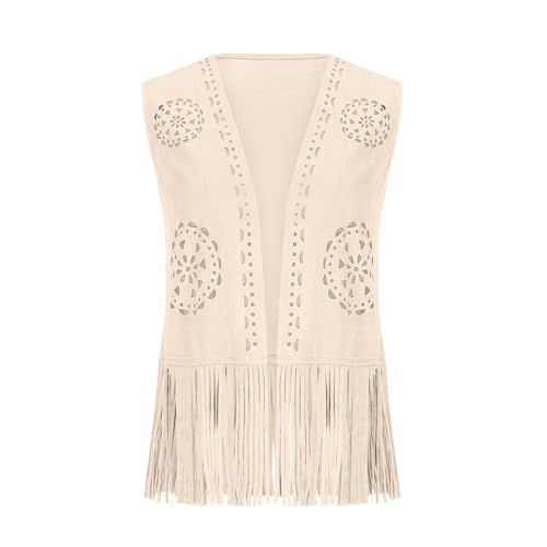 Women Boho Western Tassel Vest Open Front Faux Suede Fringe Cardigan Sleeveless Jacket Vintage Hippie Outwear Fashion4
