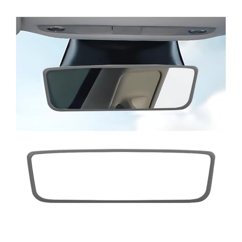 ANFTDCO Car Rear View Mirror Protector Frame, Soft Silicone Auto Rearview Mirror Edge Cover, Vehicle Rear View Protection Trim Frame Decor Accessories, Compatible with Model 3 Model Y (Gray)