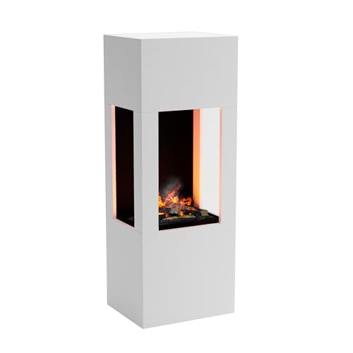 GLOW FIRE Wasserdampf Kamin BÖLL (Standkamin) - Elektrokamin mit realistischen LED 3D-Flammen, Knistereffekt & Fernbedienung, 54x145x44 cm - Opti-Myst 400 Elektro Kamin mit Holz-Deko, Weiß