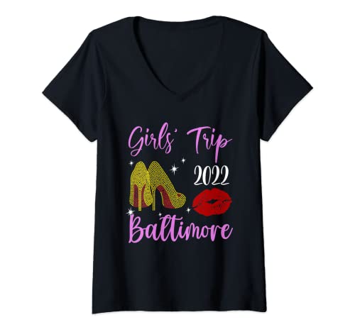 Womens Girls' Trip 2022 Baltimore for weekend party celebration V-Neck T-Shirt