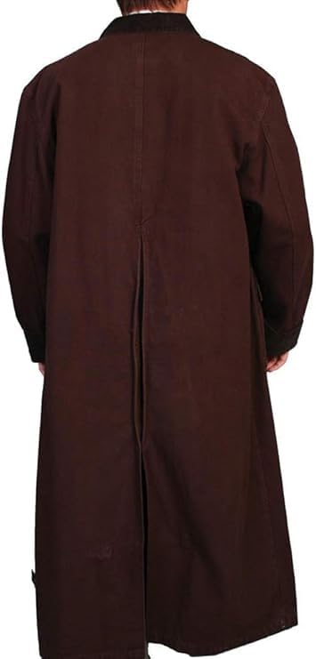 Image of Men's western gunfighter cowboy old Vest mens black denim Cotton long coat duster Full Length Jackets