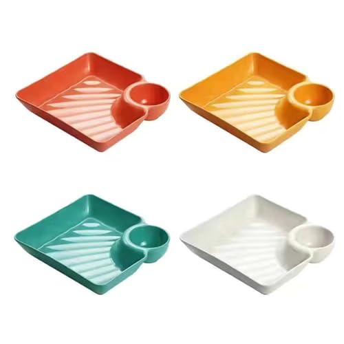 Piatti per patatine fritte e salse, 4 pezzi, riutilizzabili, quadrati, con scomparto integrato, piatti multiuso per gnocchi, sushi, taco, antipasti, feste, casa, uso quotidiano