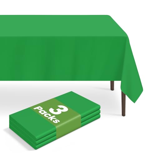 LIKAJON 3 Pack Disposable Green Plastic Tablecloth, 54 x 108 Inch