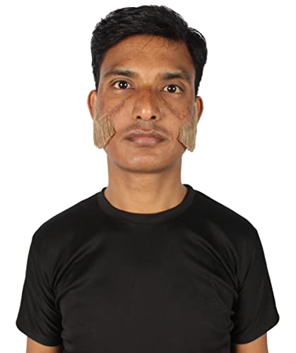 HPO Adult Men's Fake Facial Hair Mutton Chops Side Burns Set | Mixed Brown