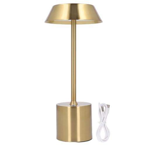 CLZothique Lámpara de escritorio inalámbrica LED dorada, lámpara recargable con sensor táctil y regulable con 3 modos de color, lámpara portátil para mesita de noche alimentada por batería pa