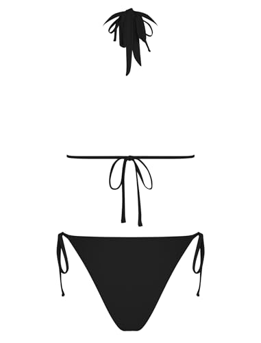 Image of ZAFUL Women's 3 Piece Floral Swimsuit Draped Neck Halter Bikini Tie Side Bathing Suit with Sheer Cover Up Skirt