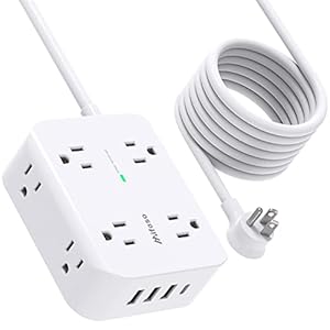 Power Strip Surge Protector – Flat Plug, 8 Wide Outlets with 4 USB Ports (1 USB C), 5FT Heavy Duty Extension Cord with Multiple Outlets, Wall Mount, Charging Station Overload Protection for Home Dorm
