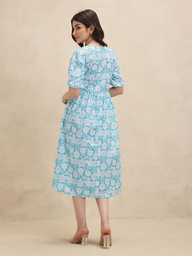 Leriya Fashion Women's Rayon Casual Below The Knee Western Dress (Lf-Wd1193-01_Blue