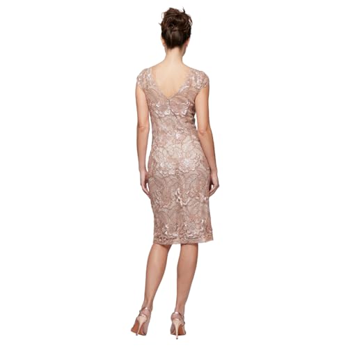 Image of Alex Evenings Womens Short Knee Length Floral Embroidered Cocktail Sheath, Wedding Guest Dress, (Petite and Regular Sizes)