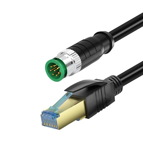 RIKYJIC Cable Ethernet blindado M12 a RJ45, conector STP de alta flexibilidad para cámaras industriales/sistemas de bus de campo (negro 8 pines A M Cat6, 10 metros)