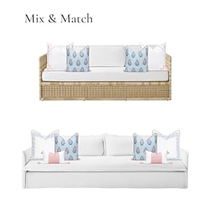 Hofdeco Premium Coastal Patio Indoor Outdoor Throw Pillow Cover Only, 18"x18" Water Repellent for Backyard, Couch, Baby Blue Blush Pink Floral with Piping Hofdeco Premium Coastal Patio Indoor Outdoor Throw Pillow Cover Only 18×18 Water Repellent for Backyard Couch Baby Blue Blush Pink Floral with Piping