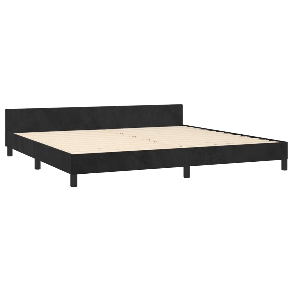 Hothingwell Telaio Letto Velluto 200x200 Cm con Testina Nero | Testina regolabile in altezza, piedi robusti, doghe in compensato, supporto posteriore per lettura