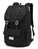 Rucksack Damen & Herren, Schulrucksack Mädchen für 15,6 Zoll Laptop Jungen Teenager, Wasserdichter Vintage Schule Daypack Fahrradrucksack mit USB-Ladeanschluss für Reisen Camping Arbeit (Schwarz)