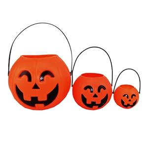 Brown Leaf 3 PCs Halloween Portable Pumpkin Buckets, 1 Large 1 Medium 1 Small Pumpkin Trick or Treat Pumpkin Jack-O…