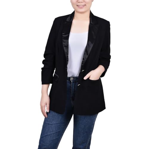 Womens Petites Satin Lapel Ruched Two-Button Blazer