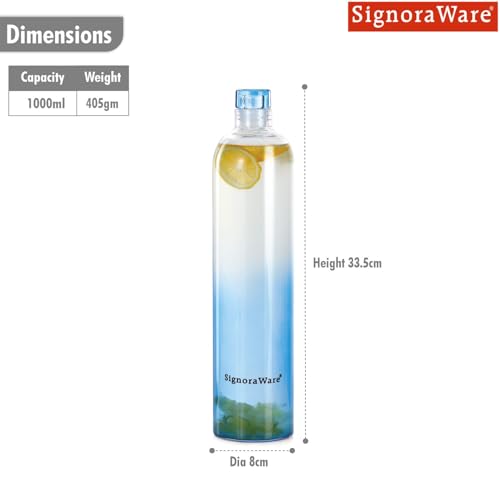 Image of SignoraWare Lavender Borosilicate Glass Bottle | Airtight & Leakproof | Heat Resistant | Dishwasher Safe | Odor-Free | Ideal for Home, Office, Travel, Yoga & Gym | Easy to Clean (1 LTR | Clear)