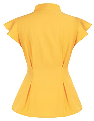 Belle Poque Ladies Casual Work Solid Blouse Shirts Tops Bow Tie Neck Ruffle Sleeveless Casual Work Solid Blouse Shirts Tops,Yellow #TOP1